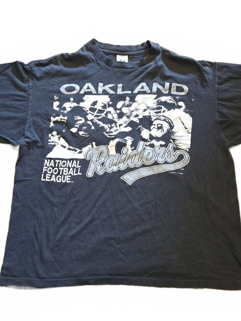 Vintage 90's Oakland Raiders T-Shirt Men's XL Rare Logo 7 Black Faded READ
